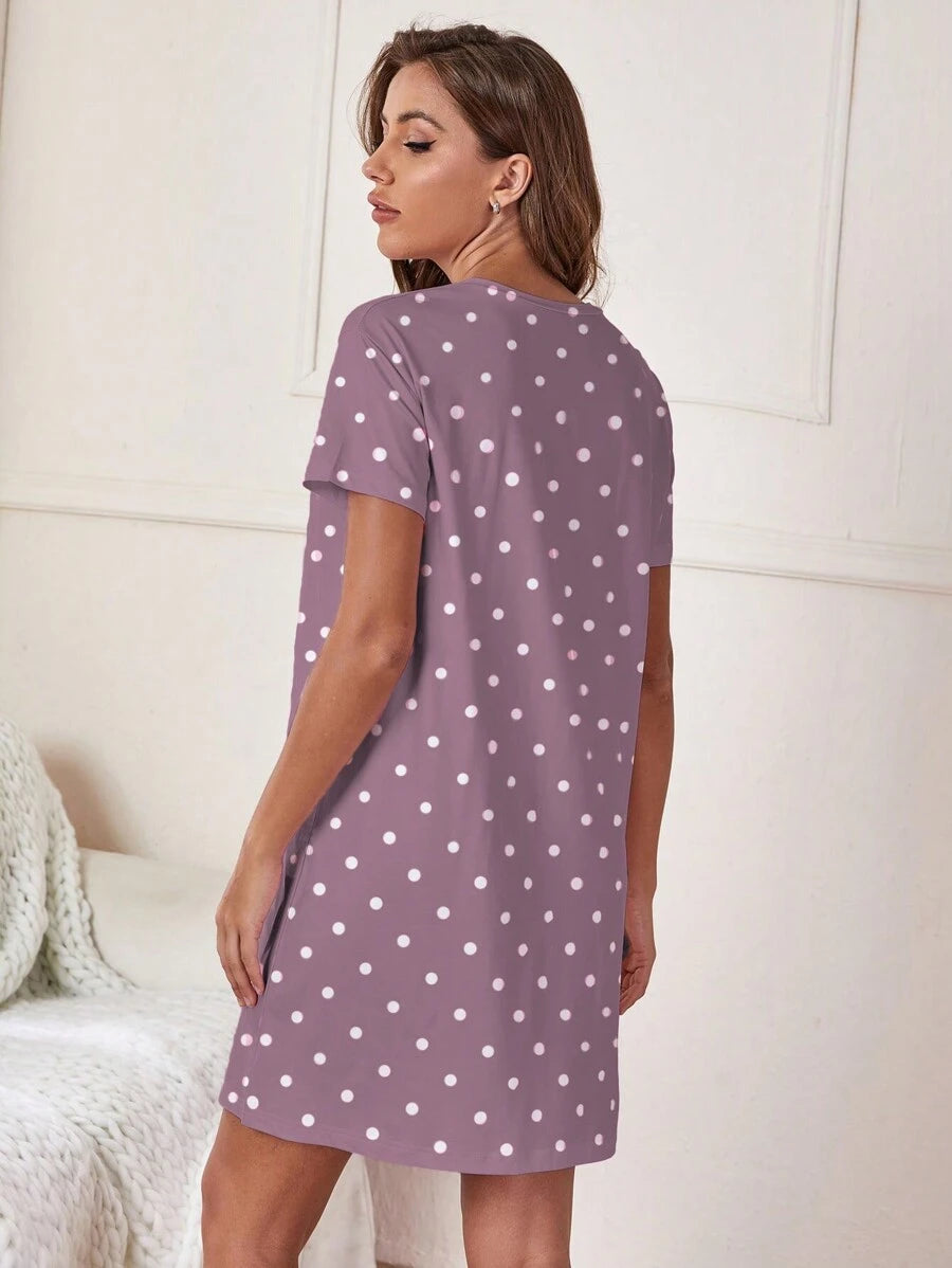 Slogan And Polka Dot Print Nightdress-Soco Hoodie
