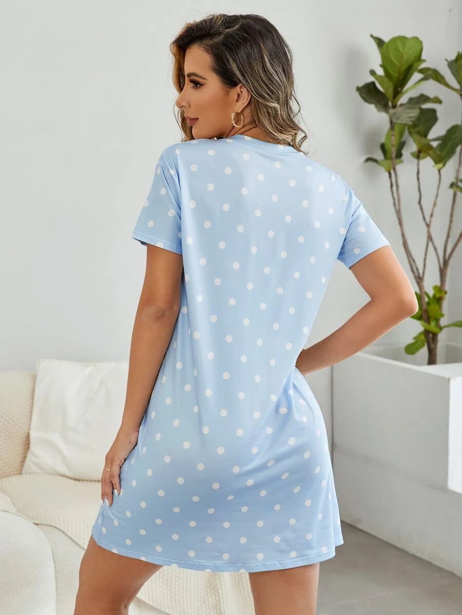 Slogan And Polka Dot Print Nightdress-Soco Hoodie
