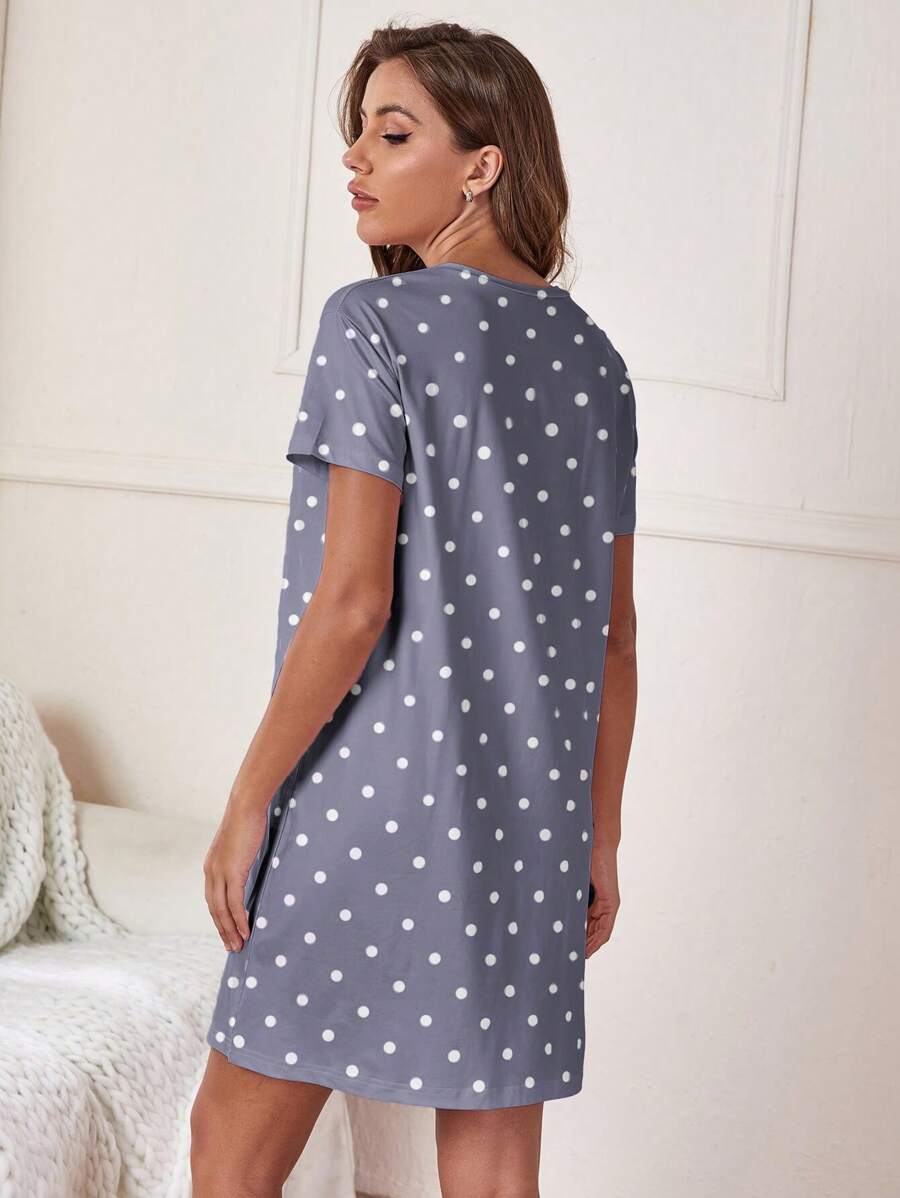 Slogan And Polka Dot Print Nightdress-Soco Hoodie