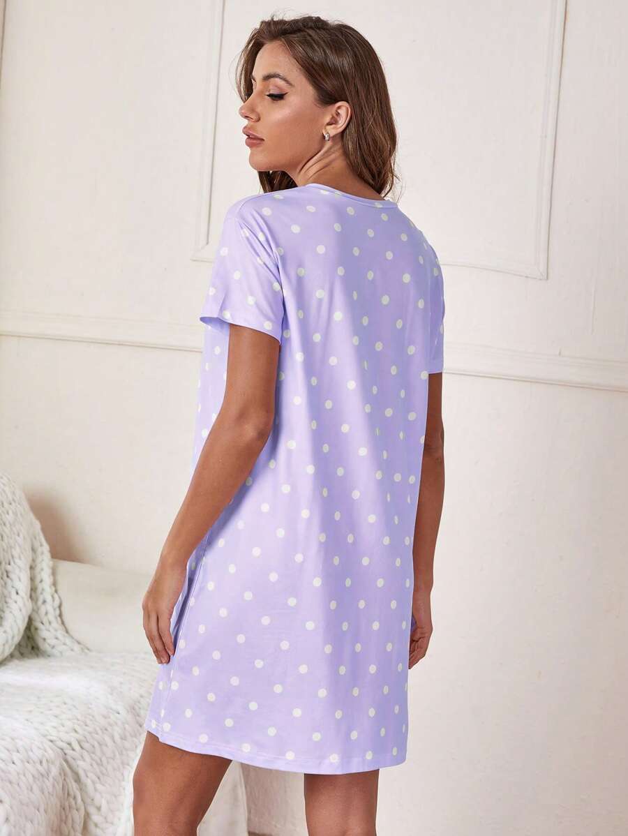 Slogan And Polka Dot Print Nightdress-Soco Hoodie