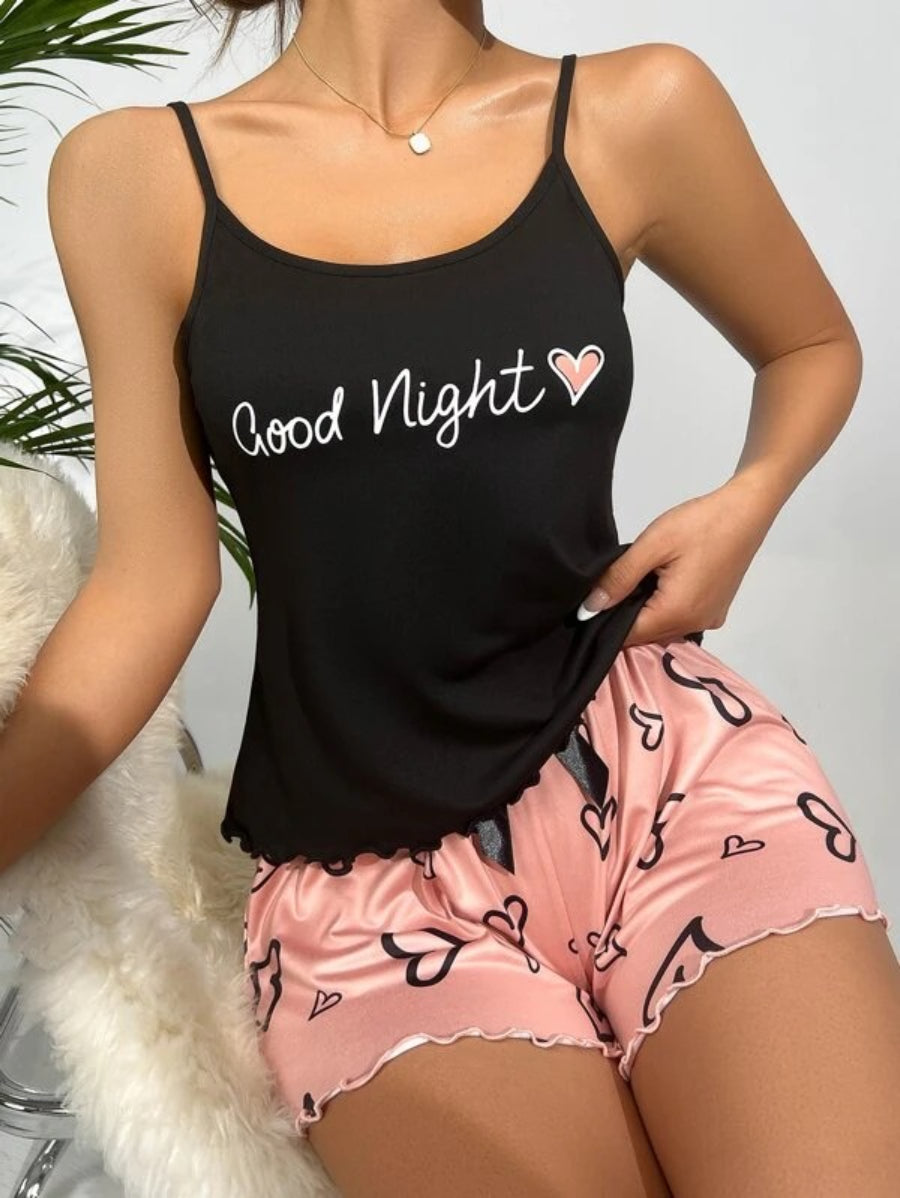 Graphic Lettuce Trim Cami Top And Shorts Set-Soco Hoodie