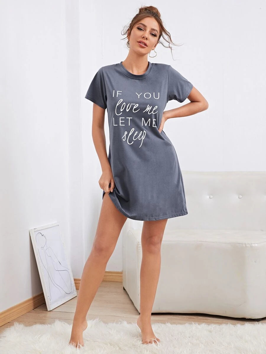 Slogan Graphic Nightdress-Soco Hoodie