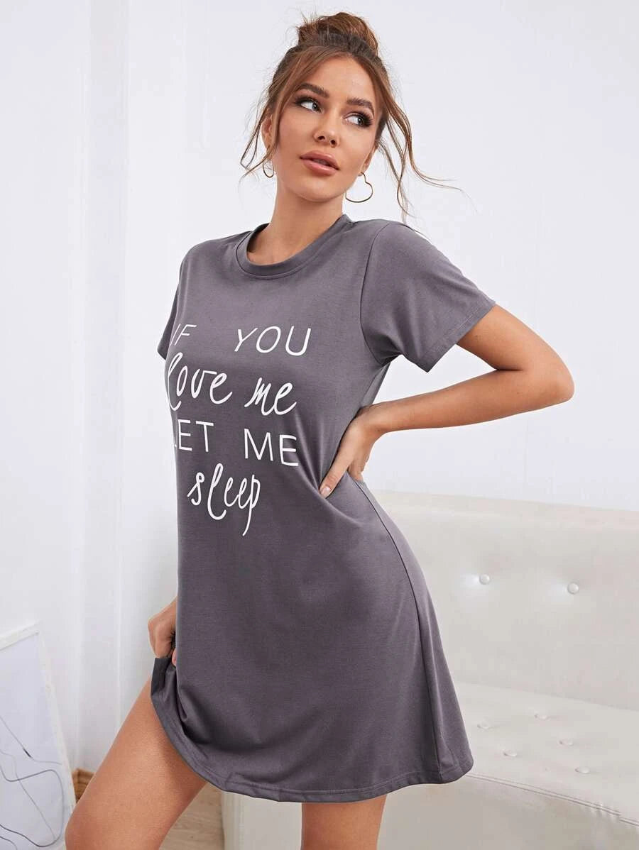Slogan Graphic Nightdress-Soco Hoodie