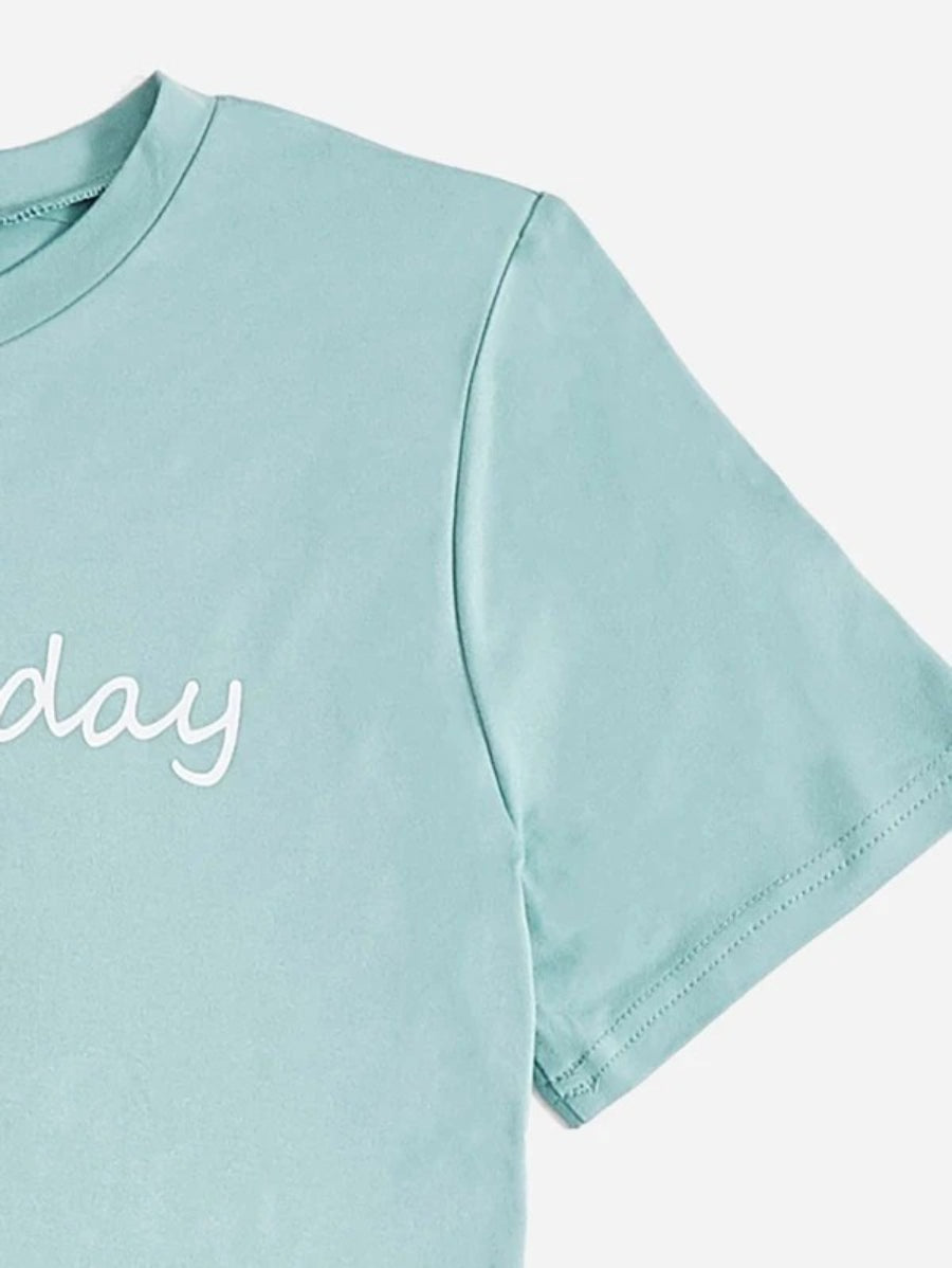 Slogan Graphic Tee And Bow Front Pants Lounge Set-Soco Hoodie