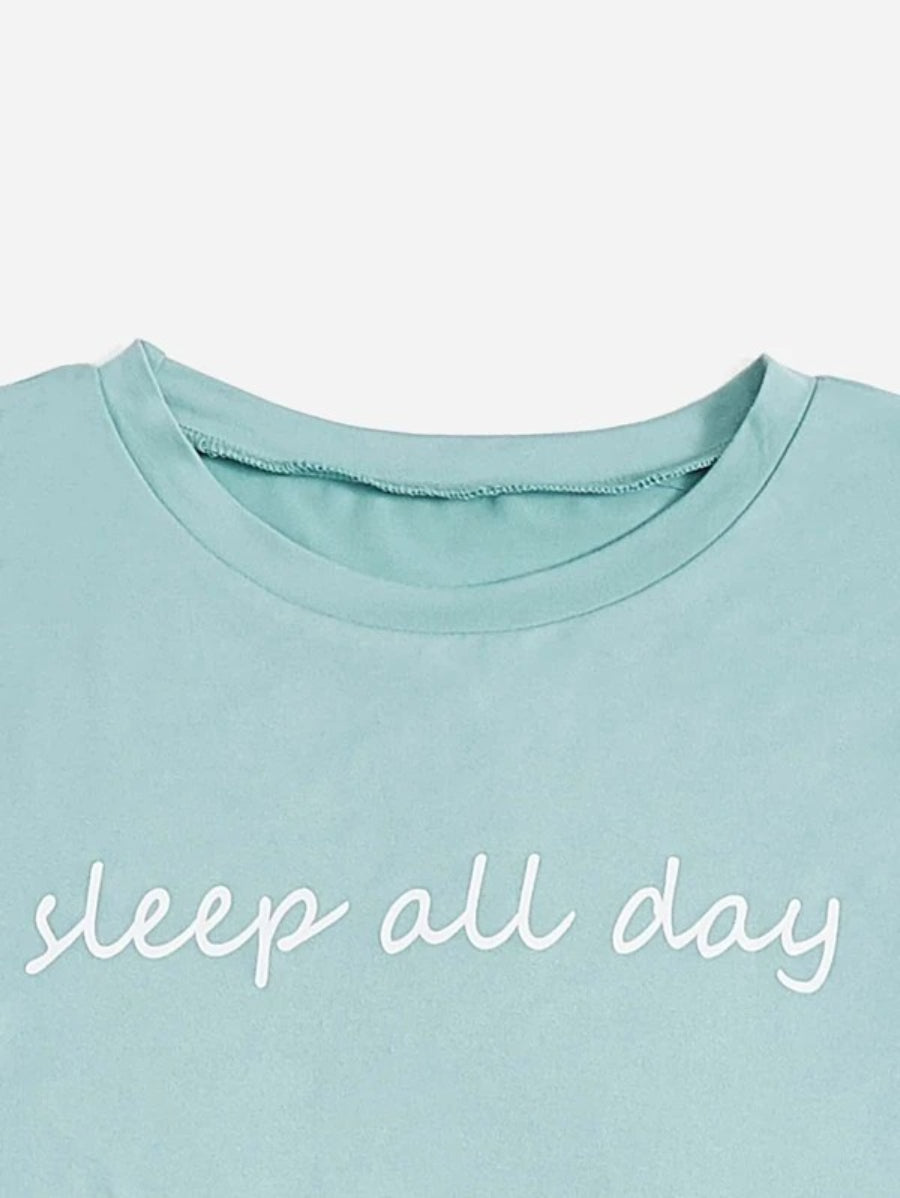 Slogan Graphic Tee And Bow Front Pants Lounge Set-Soco Hoodie