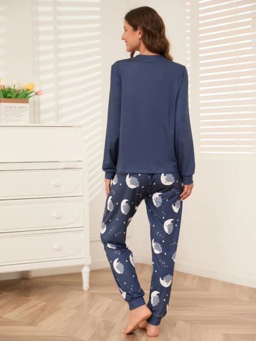 Slogan Graphic Top And Plaid Pants PJ Set-Soco Hoodie