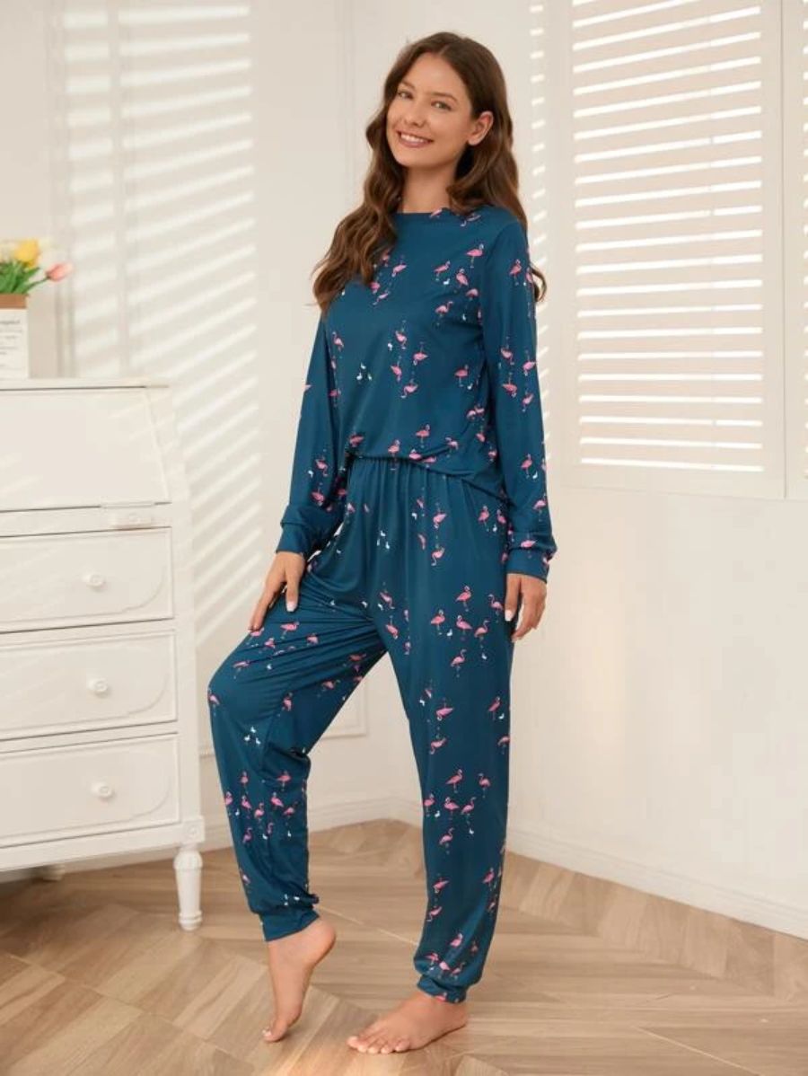 Slogan Graphic Top And Plaid Pants PJ Set-Soco Hoodie