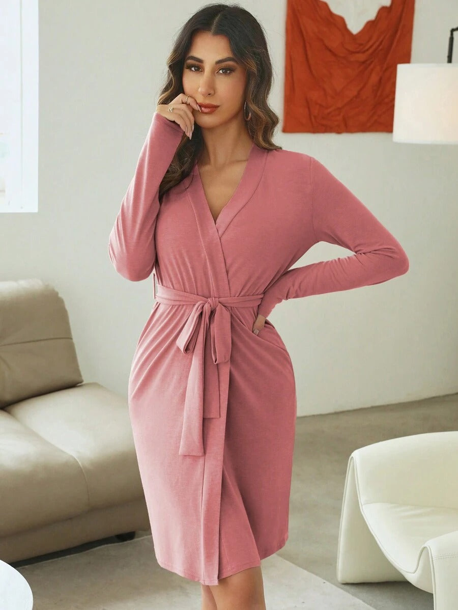 Solid Belted Lounge Robe-Soco Hoodie