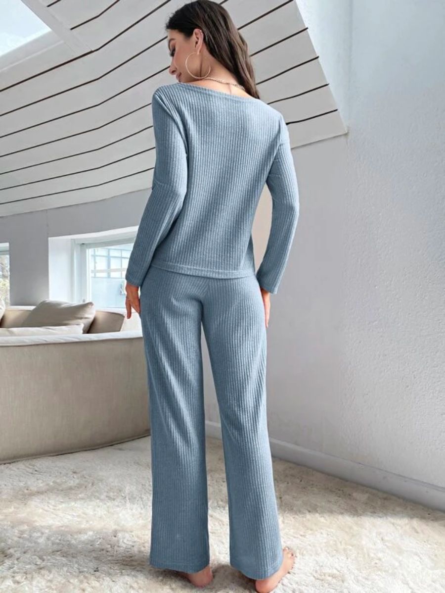 Buttoned Front Solid Color Lounge Set-Soco Hoodie