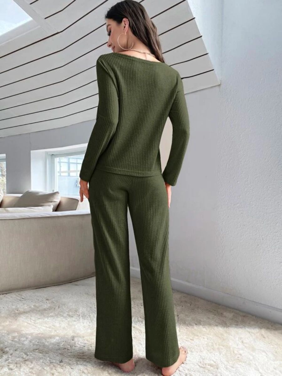 Buttoned Front Solid Color Lounge Set-Soco Hoodie