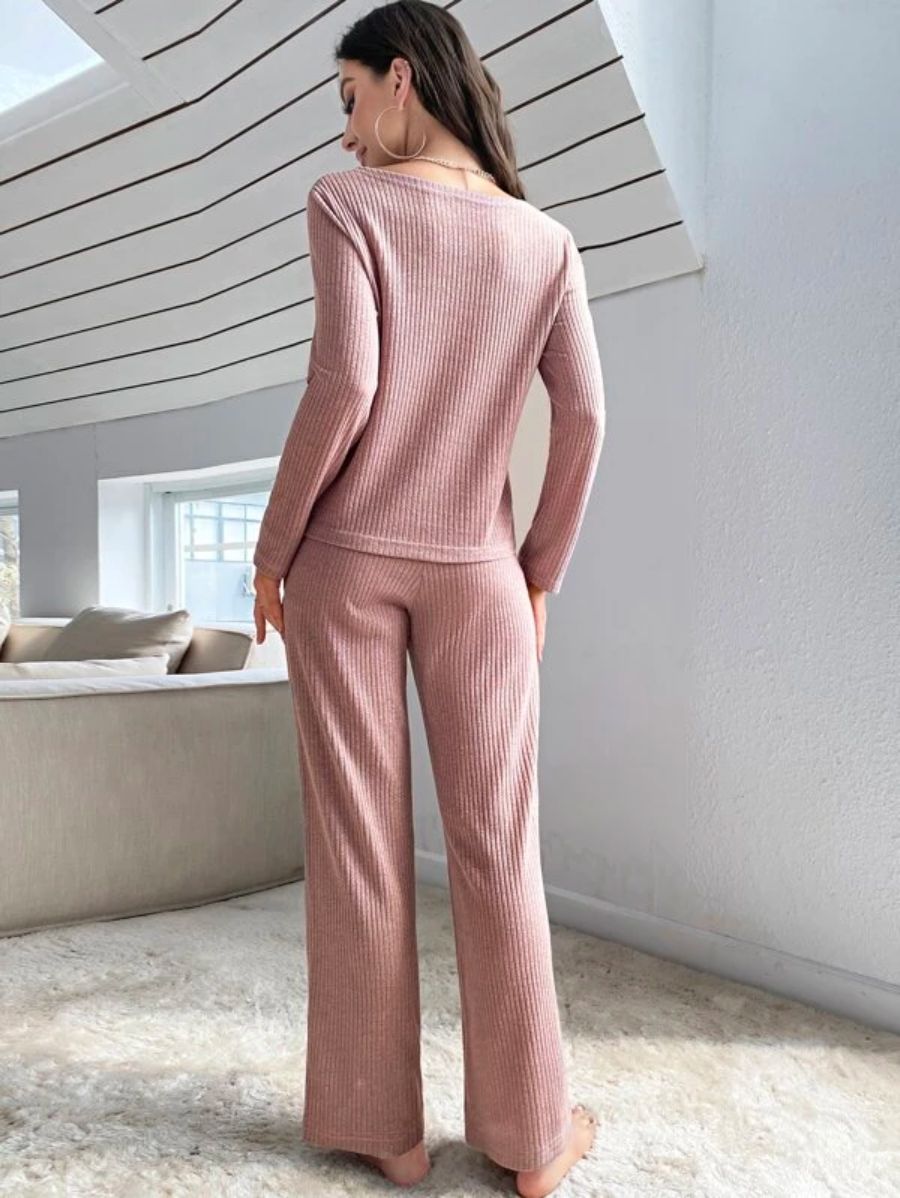 Buttoned Front Solid Color Lounge Set-Soco Hoodie