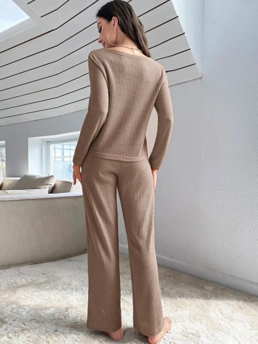 Buttoned Front Solid Color Lounge Set-Soco Hoodie