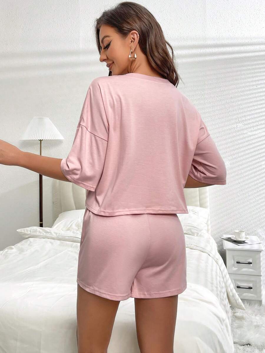 Solid Drop Tee And Shorts Lounge Set-Soco Hoodie