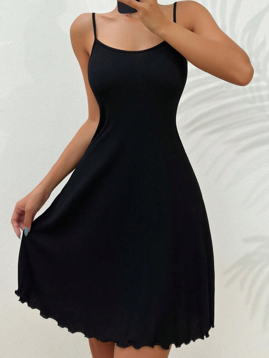 Solid Lettuce Trim Cami Lounge Dress-Soco Hoodie