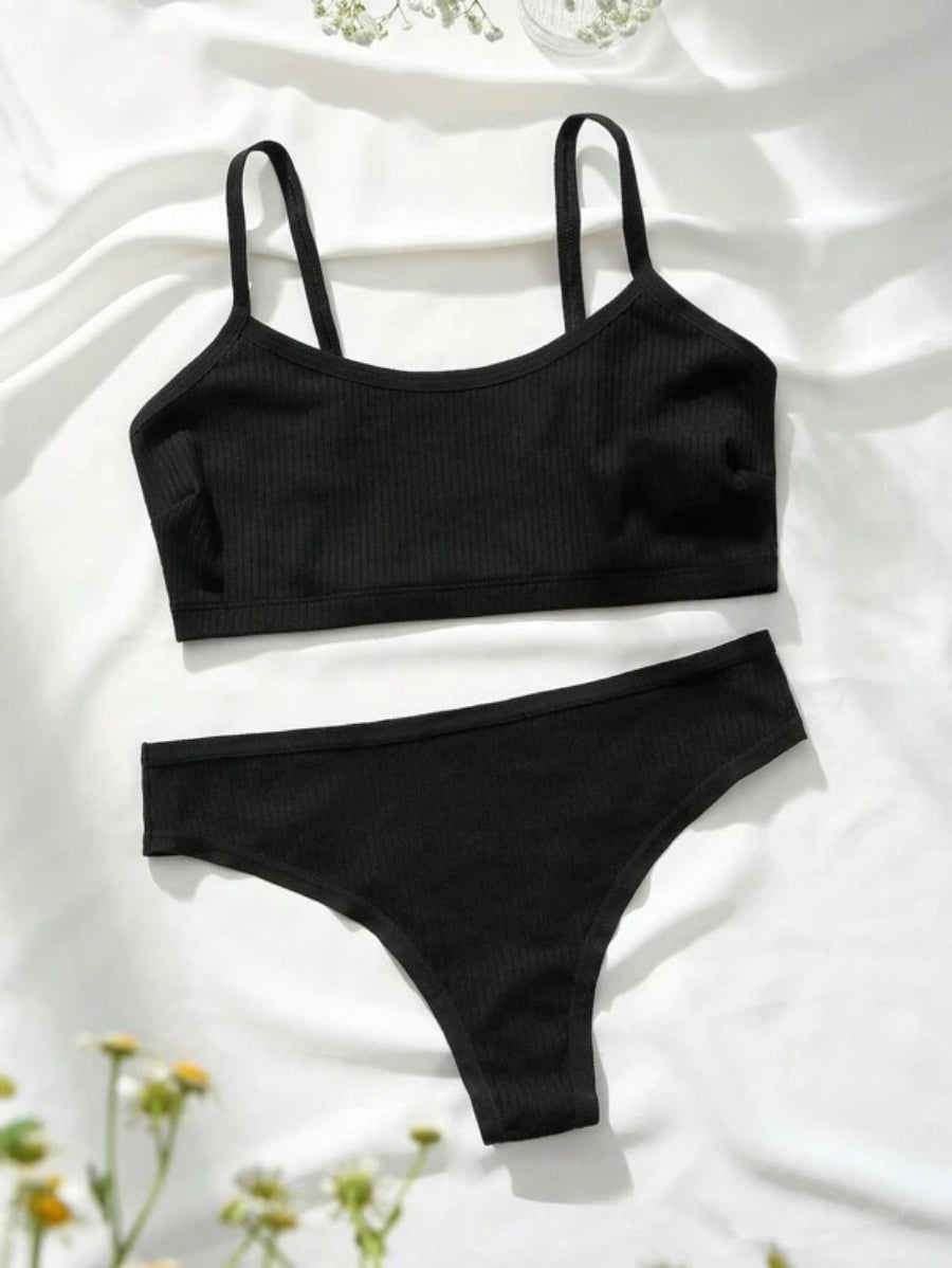 Solid Rib Lingerie Set-Soco Hoodie