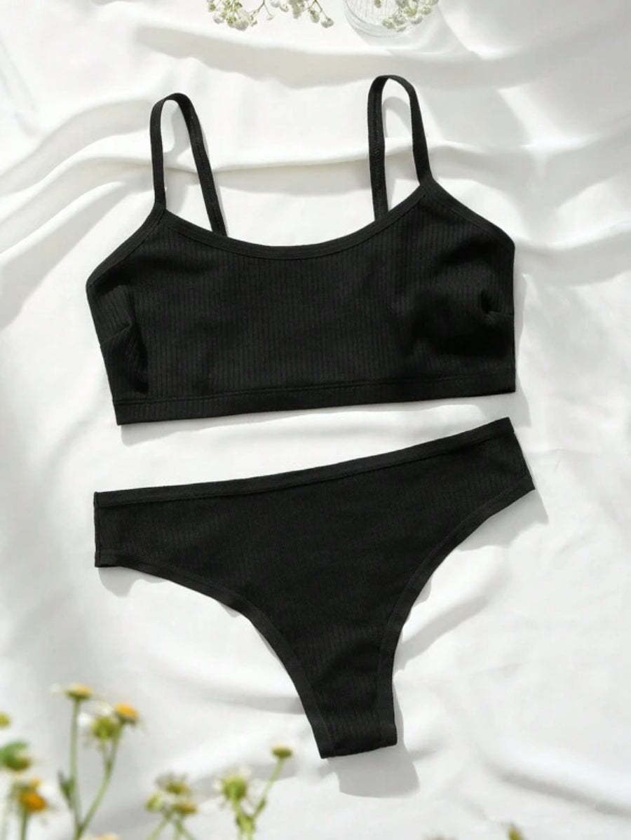 Solid Rib Lingerie Set-Soco Hoodie