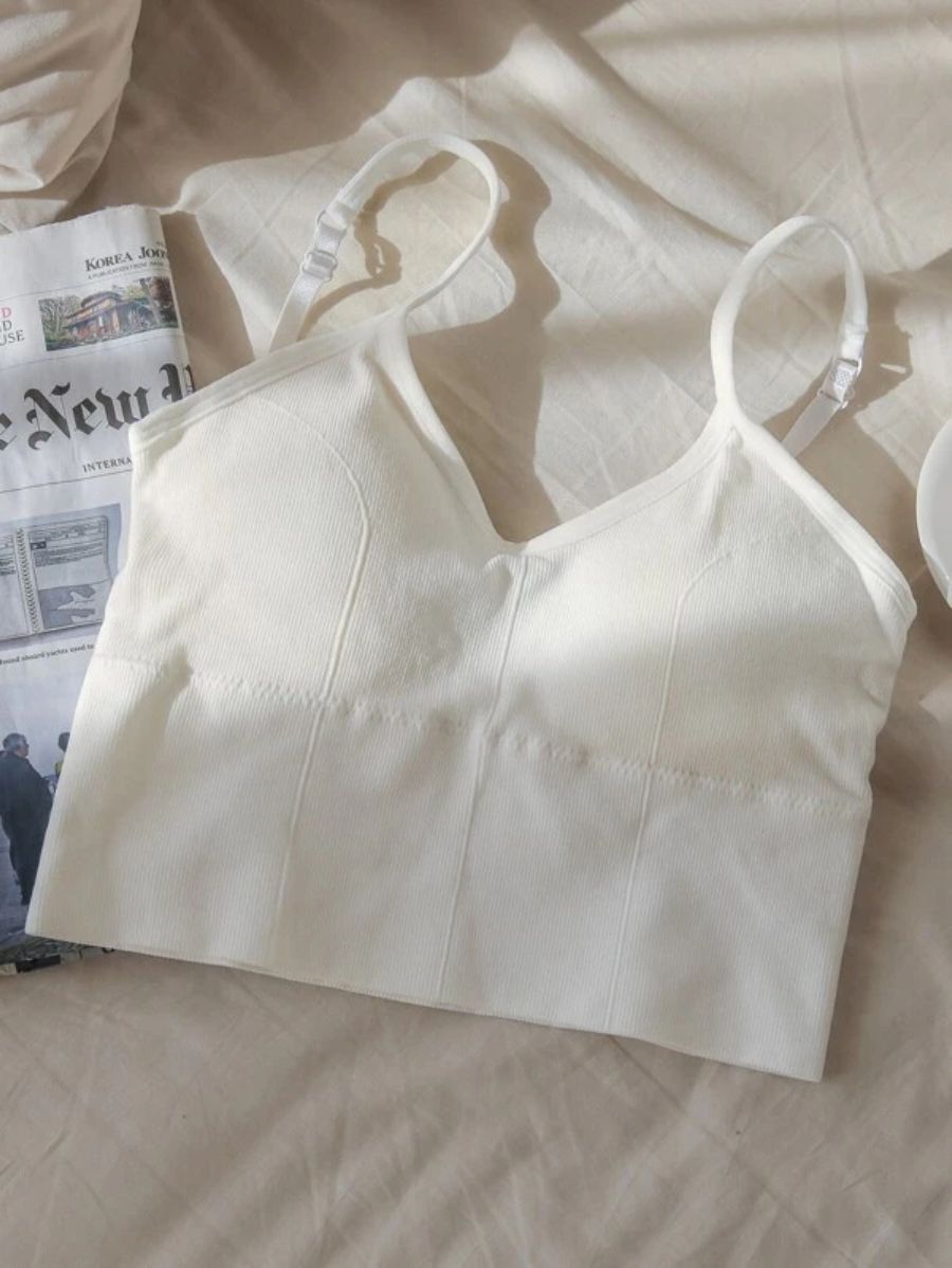 Solid Ribbed Knit Pattern Bralette-Soco Hoodie