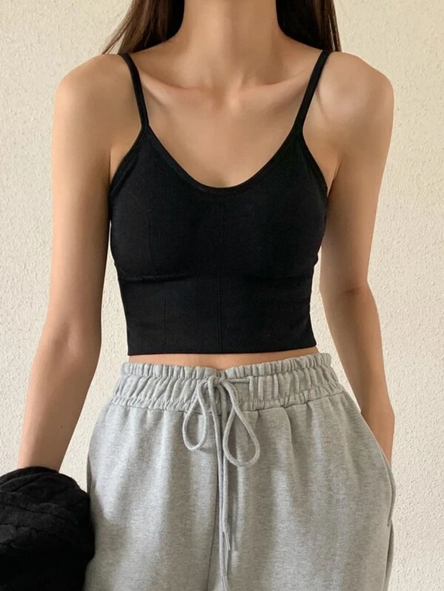 Solid Ribbed Knit Pattern Bralette-Soco Hoodie