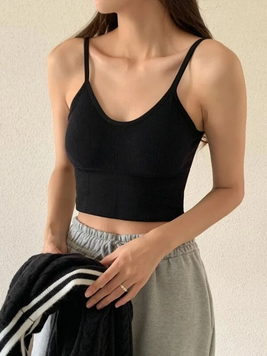 Solid Ribbed Knit Pattern Bralette-Soco Hoodie