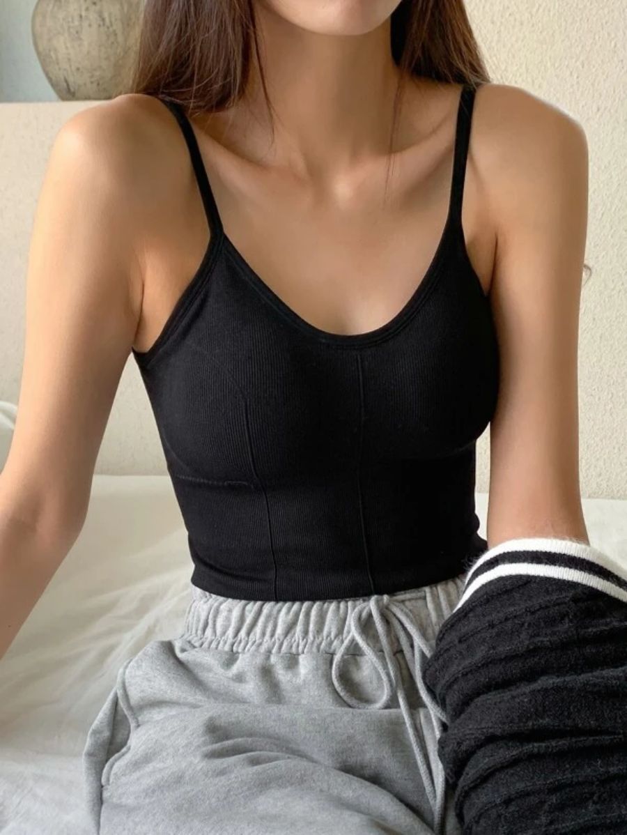 Solid Ribbed Knit Pattern Bralette-Soco Hoodie