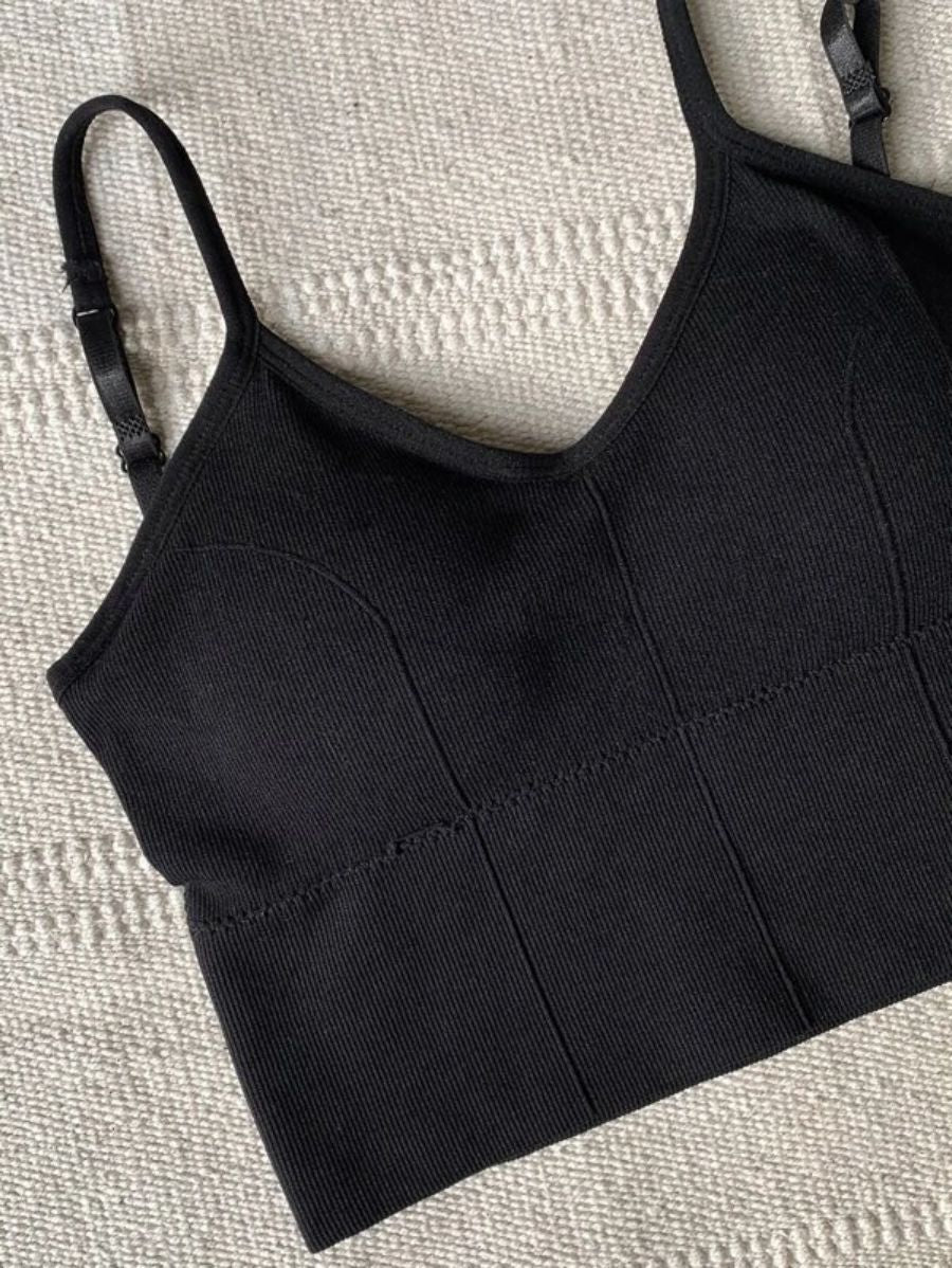 Solid Ribbed Knit Pattern Bralette-Soco Hoodie