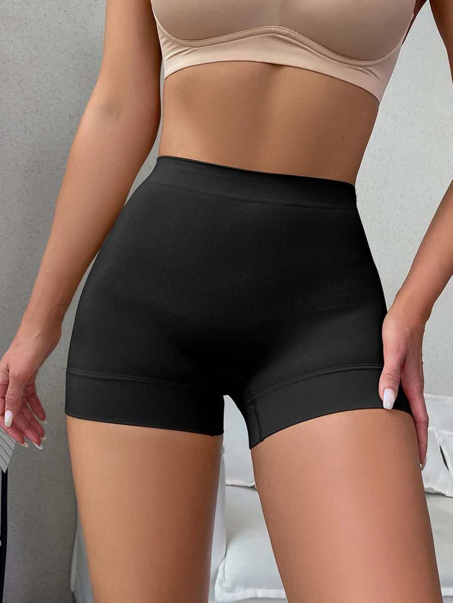 Solid Ribbed Knit Shapewear Shorts-Soco Hoodie