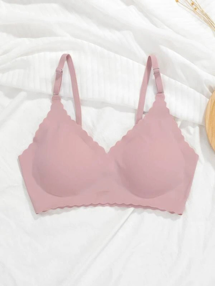 Solid Scallop Trim Bralette-Soco Hoodie