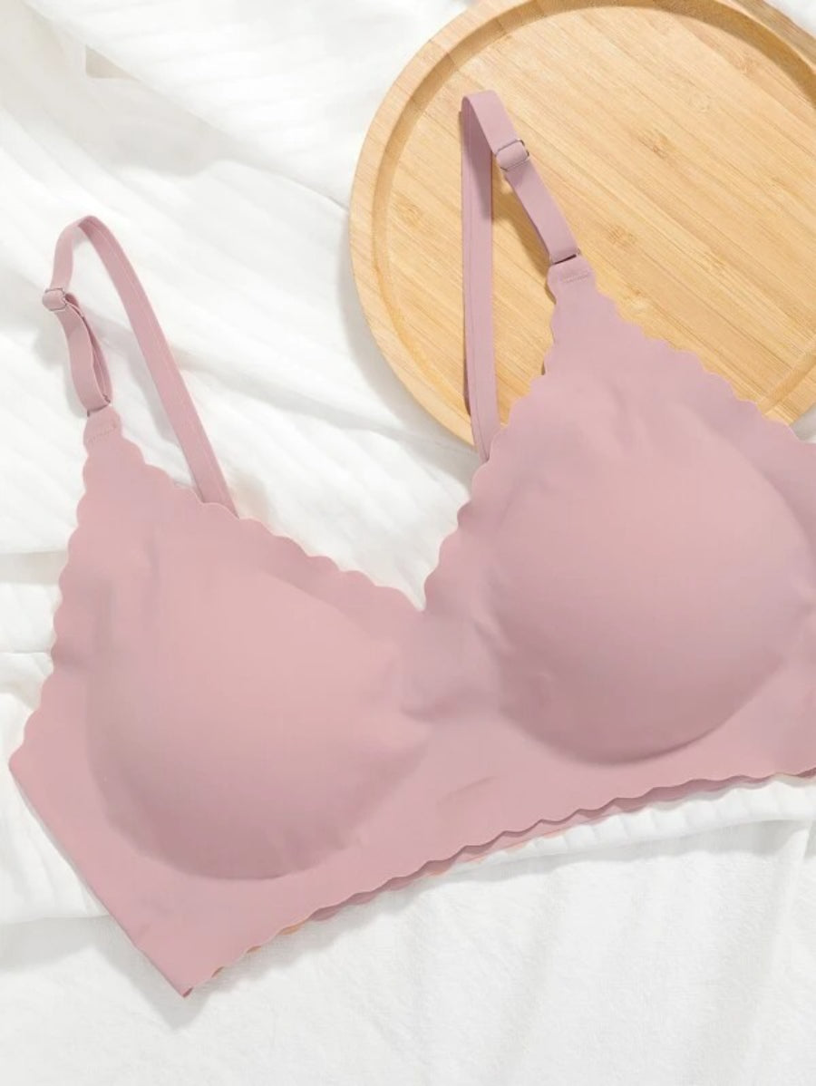 Solid Scallop Trim Bralette-Soco Hoodie