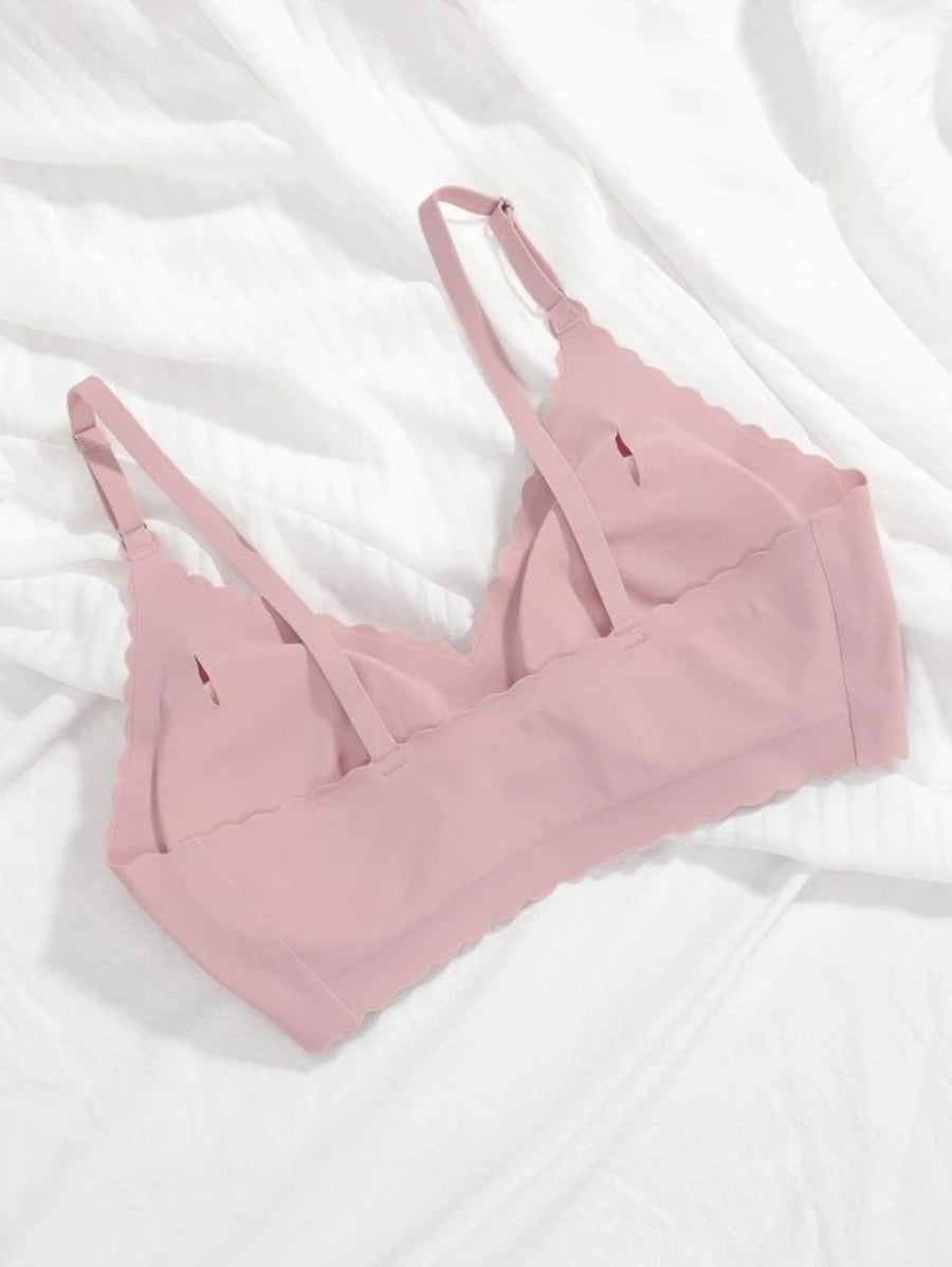 Solid Scallop Trim Bralette-Soco Hoodie