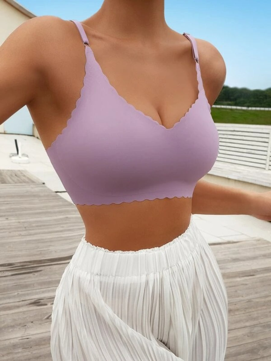 Solid Scallop Trim Bralette-Soco Hoodie