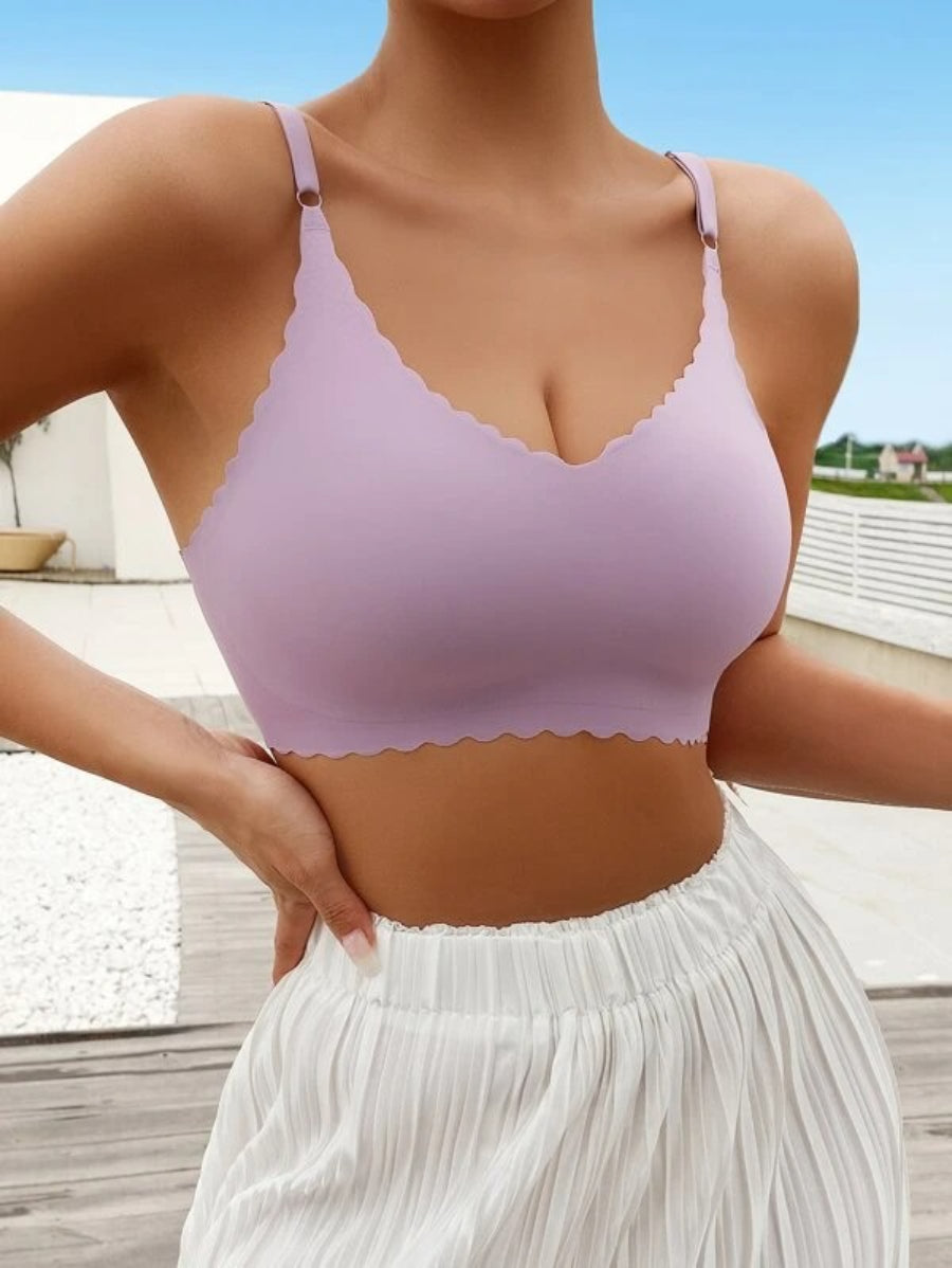 Solid Scallop Trim Bralette-Soco Hoodie