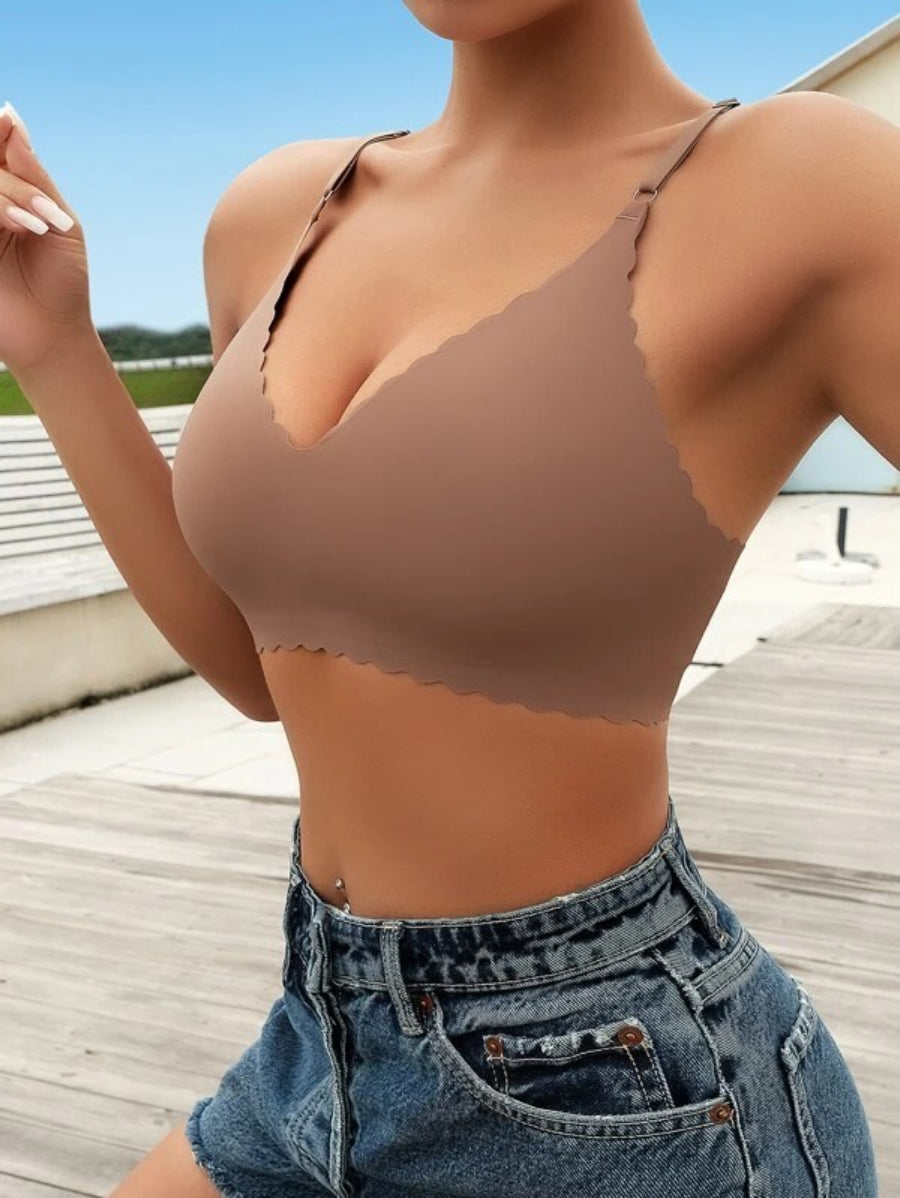 Solid Scallop Trim Bralette-Soco Hoodie