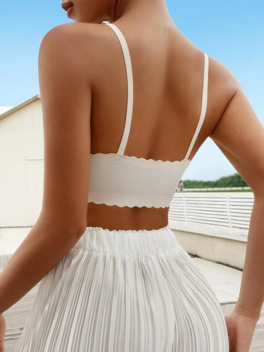 Solid Scallop Trim Bralette-Soco Hoodie