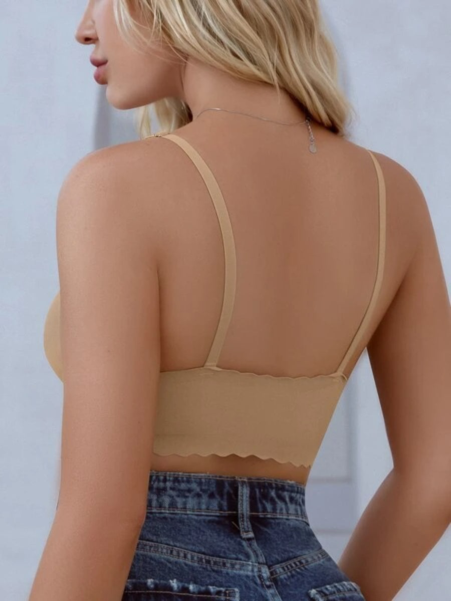 Solid Scallop Trim Bralette-Soco Hoodie