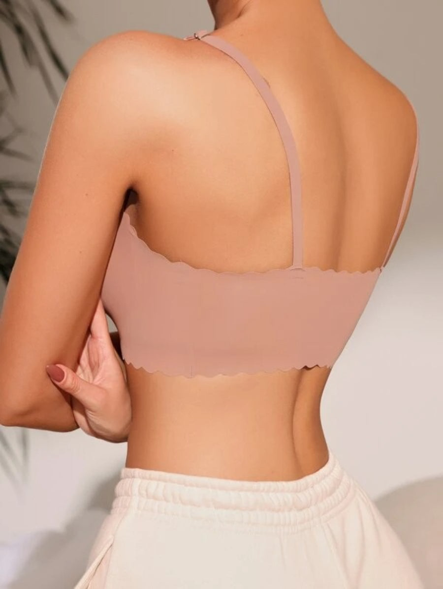 Solid Scallop Trim Bralette-Soco Hoodie