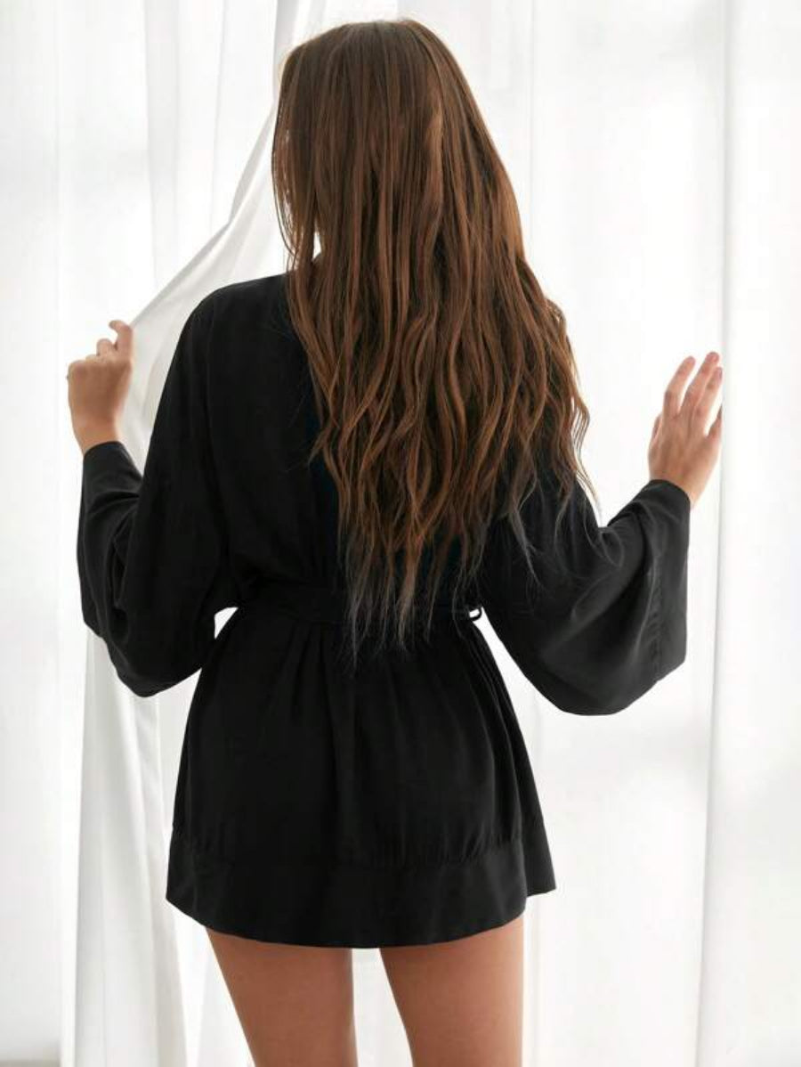 Solid Tie Front Lounge Robe-Soco Hoodie