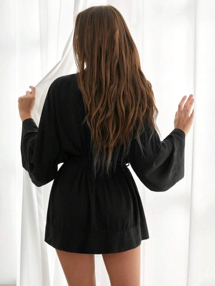Solid Tie Front Lounge Robe-Soco Hoodie