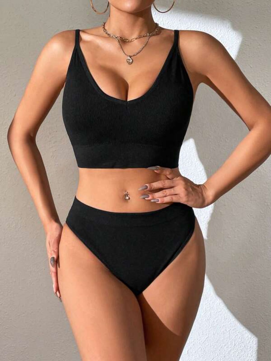 Solid Wireless Bra And Panty Sets-Soco Hoodie