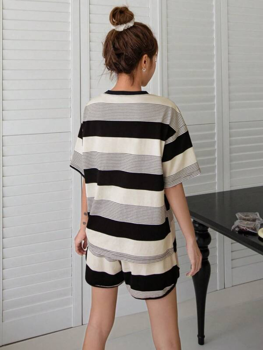 Striped Pattern Block Lounge Set-Soco Hoodie