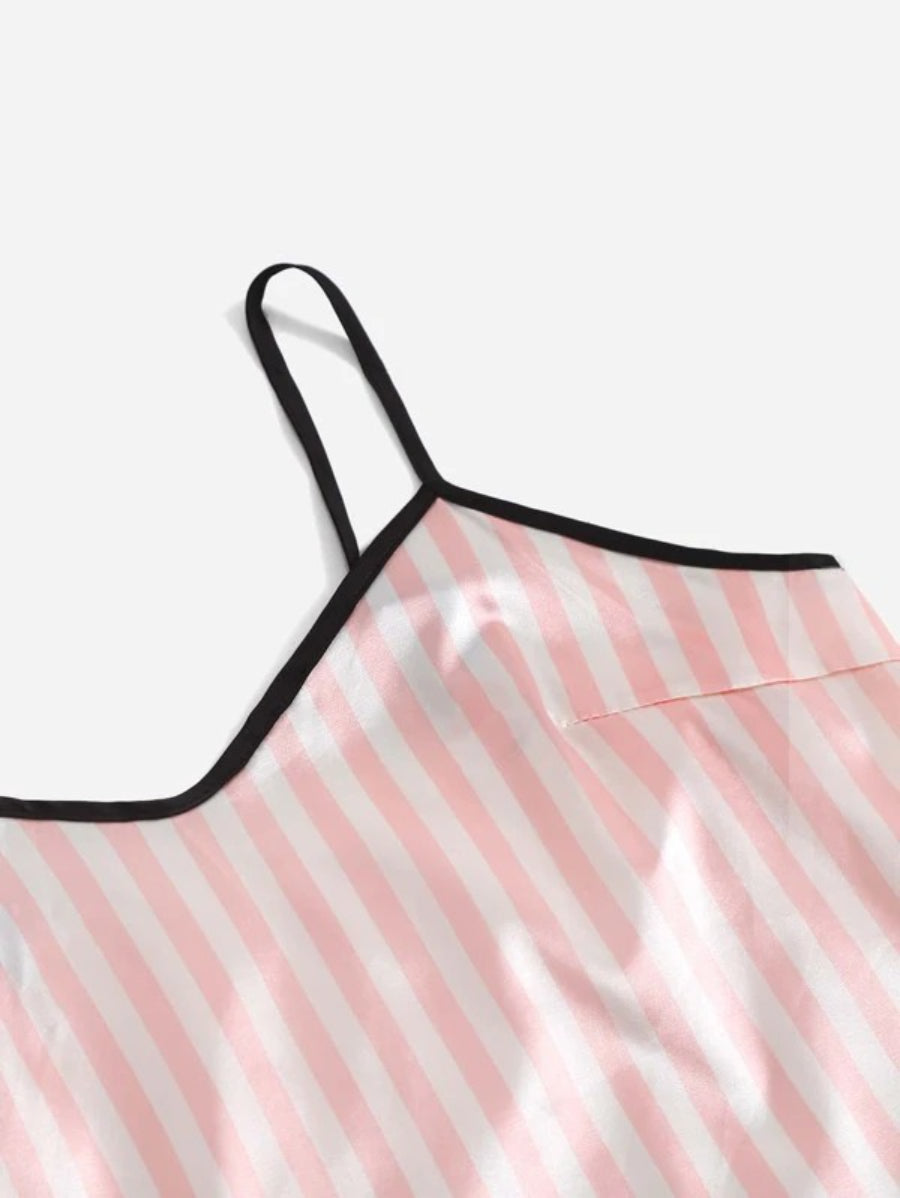Striped Print Satin Cami Night Set-Soco Hoodie