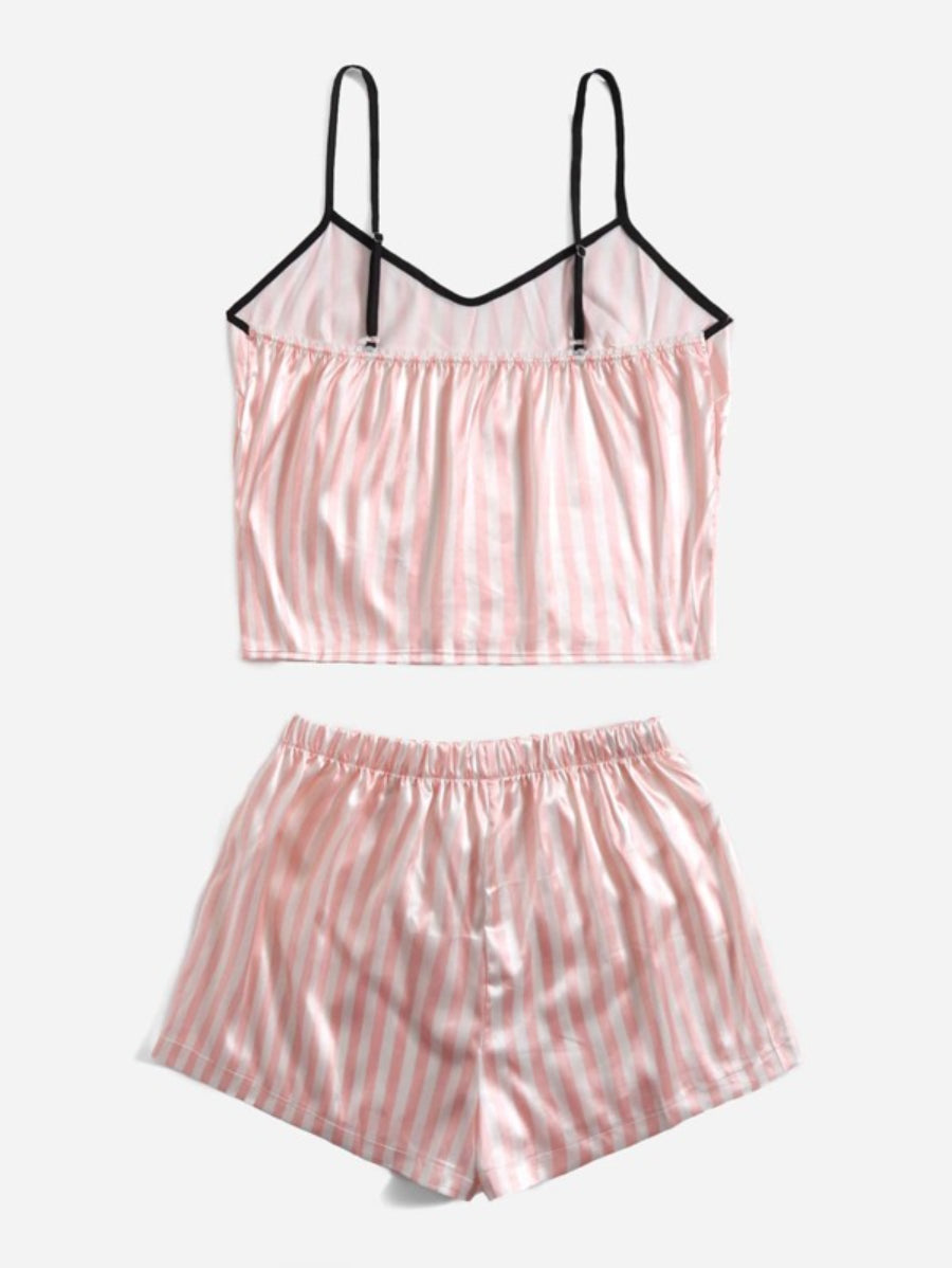 Striped Print Satin Cami Night Set-Soco Hoodie