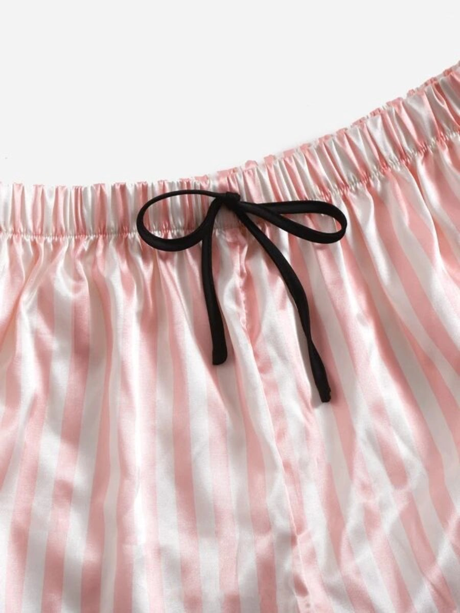 Striped Print Satin Cami Night Set-Soco Hoodie