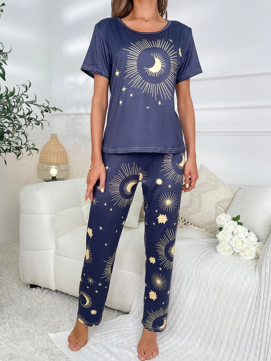 Sun And Moon Print Casual Set-Soco Hoodie