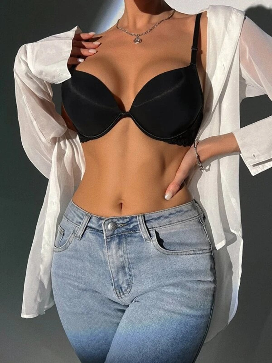 Plunge Plain Push Up Bra-Soco Hoodie