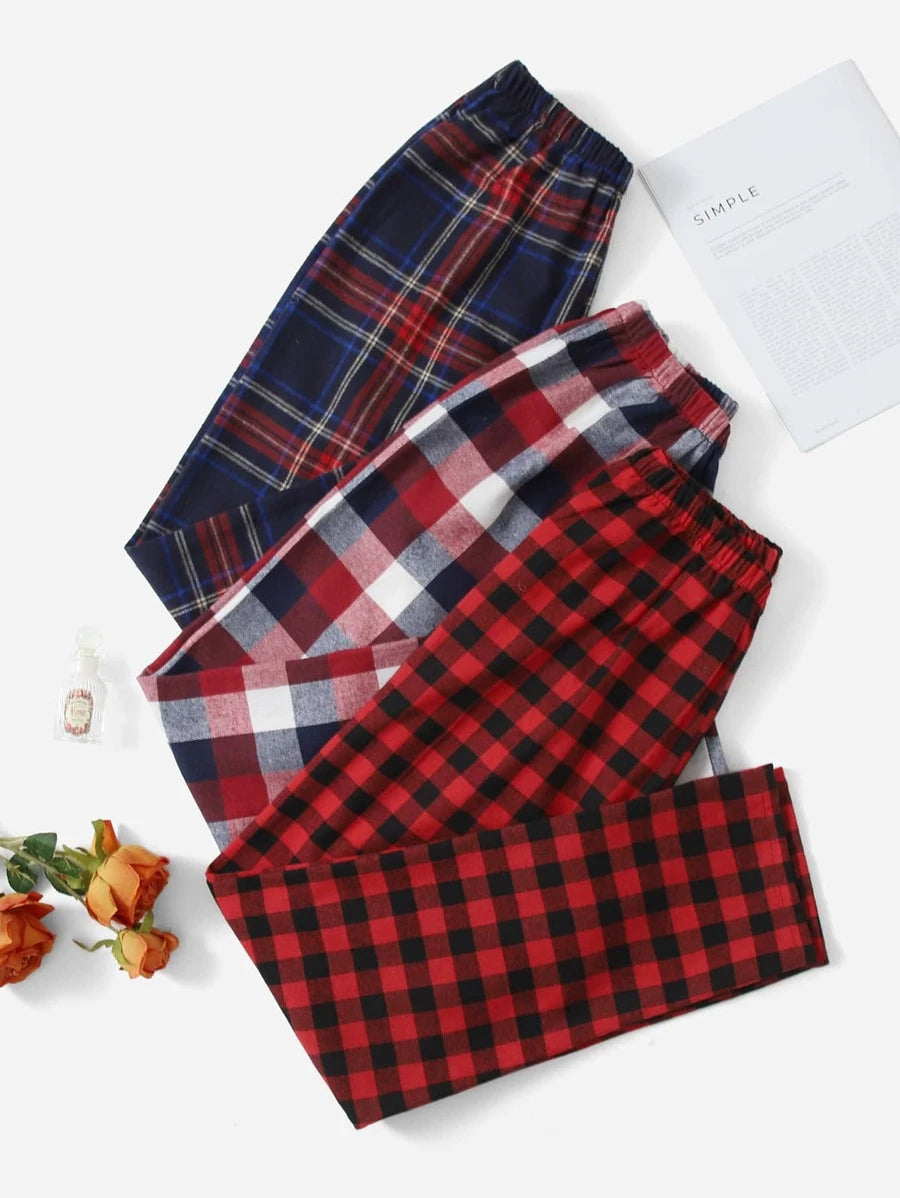 Tartan And Gingham Print Sleep Pants-Soco Hoodie