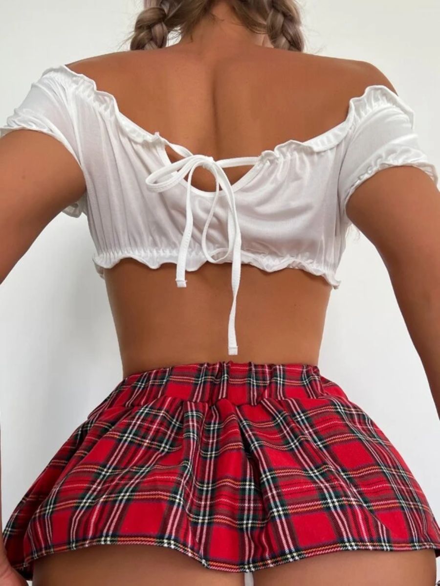 Tartan Frill Trim Thong Costume-Soco Hoodie