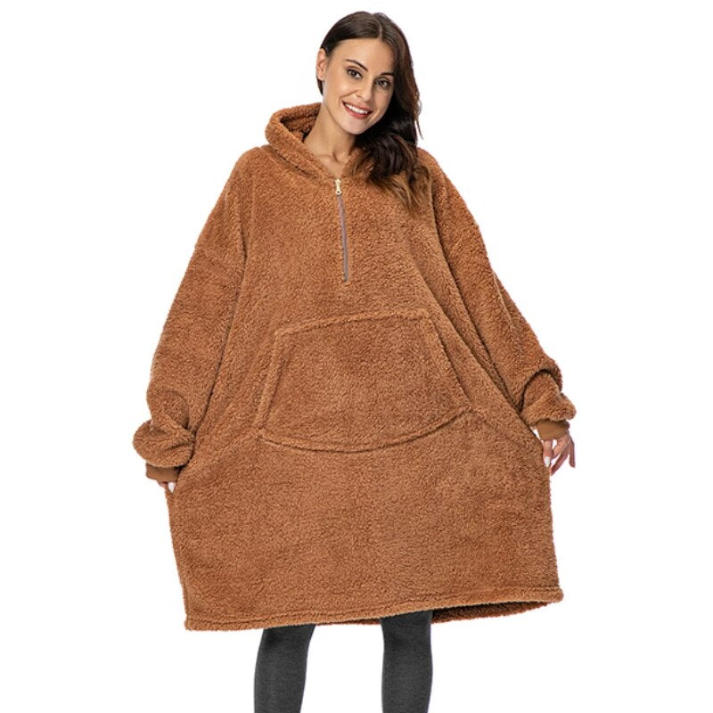 The Cozy And Casual Half Zipper Teddy Oversized Blanket Hoodie
