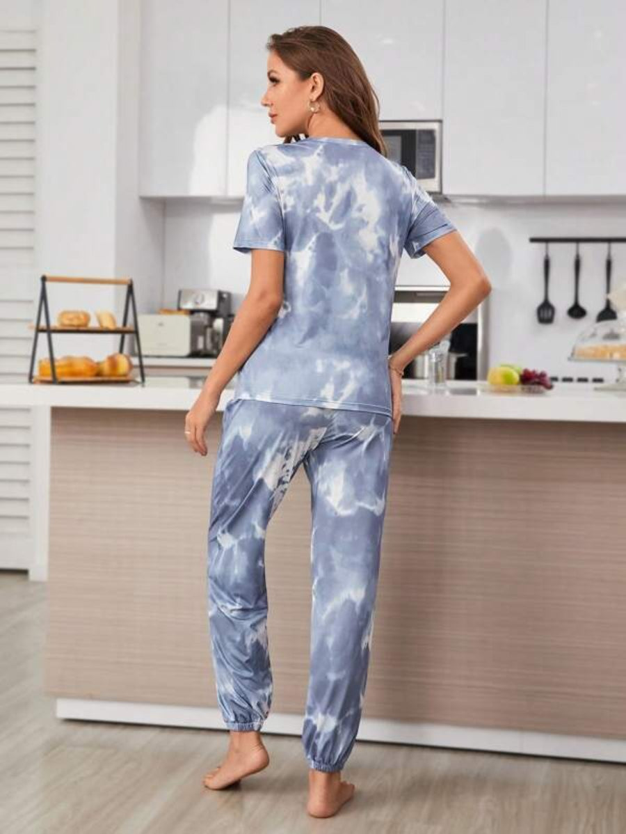 Tie Dye Print Tee And Pants Lounge Set-Soco Hoodie