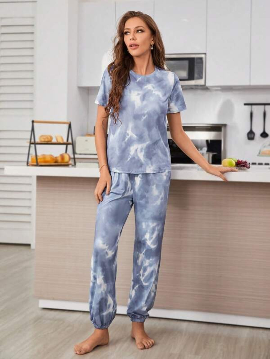 Tie Dye Print Tee And Pants Lounge Set-Soco Hoodie