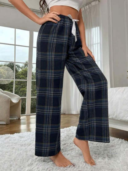Tie Front Plaid Print Sleep Pants-Soco Hoodie
